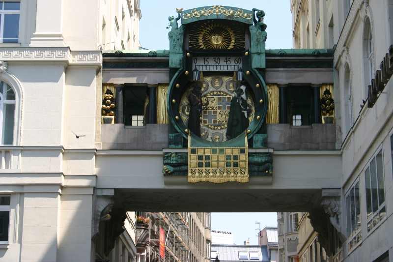 Ankeruhr (Anchor Clock). This is an amaing, old clock - with figures of famous people. And at noon you can see them all. And it's free! This is one of my favorite 6 things to see in Vienna. Read the article to discover the other five amazing places to visit in Vienna Austria. #Vienna #travel #viennatravel #viennaattractions