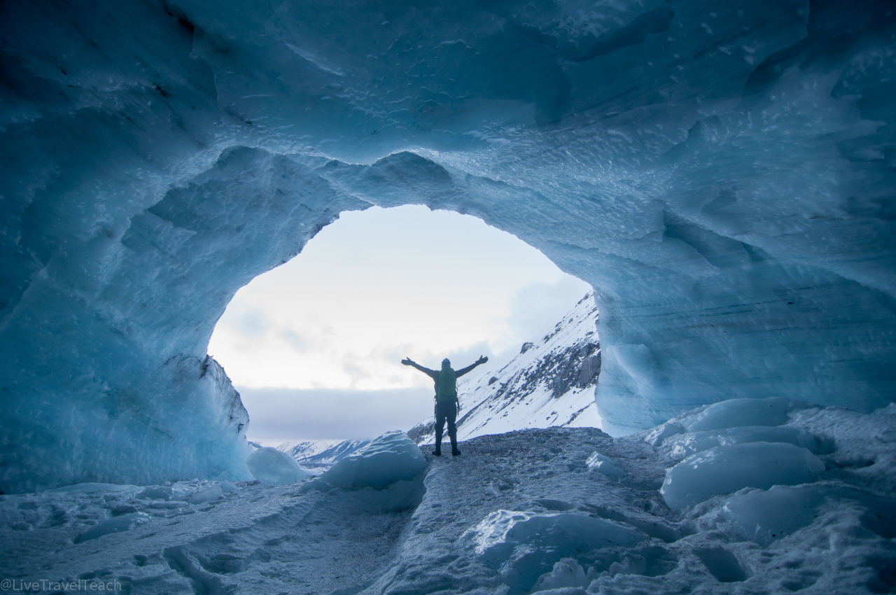 Unforgettable Alaskan Adventures - Mike entering Byron Glacier Cave